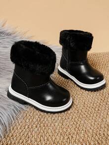 1 Pair Girls Baby Plush Snow Boots, Cute Warm Fleece Lined, Comfortable Flat Non-Slip Snow Boots, Suitable For Daily Outdoor Wear In Autumn And Winter - Black - View 4
