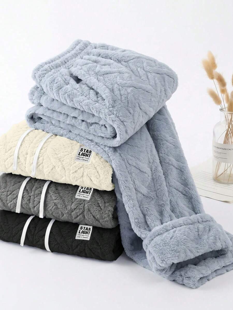 Men's Casual Sports Fleece Lounge Pants, Straight Leg, Drawstring Waist, Polyester Material, Casual Long Pants, Available In Multiple Colors, Unisex - Baby Blue - View 1