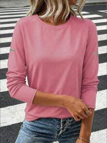 女款網眼透氣長袖修身彈性戶外防曬運動跑步套裝，百搭舒適粉色 - 粉色 - 查看 2