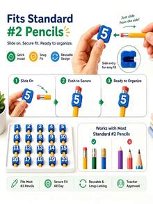 Numbered Pencil Cap Set, Reusable Classroom Pencil Labels For Teacher Organization, Student Supply Tracking Markers, Desk And Art Supply Storage Box Management Tool, Reusable Classroom Pencil Labels With Numbered Caps, Suitable For Teachers, School Stationery Organization, Pencil Tracking Markers, Applicable To School, Office, Home Teaching Labeling System - Multicolor - View 6