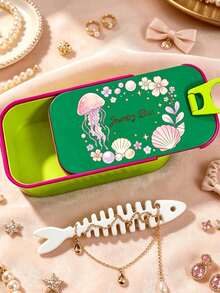 Jewelry Storage Box, Cute Jellyfish & Shell Print Small Accessory Organizer, Portable Travel Mini Jewelry Box With Fishbone Divider And Snap Closure, Compartmentalized Storage For Earrings, Rings, Necklaces, Suitable For Commuting, Short Trips, Dorm Desk, Vanity Organization, Ideal For Delicate Girls, Students, Jewelry Lovers, Qixi Festival, Birthday, Best Friend Gift, Portable Earring Box, Mini Jewelry Organizer, Cartoon Fishbone Jewelry Box, Travel Small Jewelry Storage Box - Multicolor - View 4