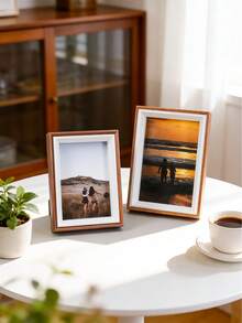 1pc Dual-Color Wood Grain Photo Frame, Desktop & Wall-Mounted Dual-Use Picture Frame, Rustic Home Memory Photo Display Frame, Bedroom Living Room Apartment Dorm Aesthetic Home Decor, Housewarming Birthday Gift - Brown - View 10