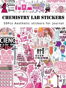 50Pcs Chemistry Lab Stickers Waterproof Vinyl For Journal Water Bottle Laptop Decals - Multicolor - View 1