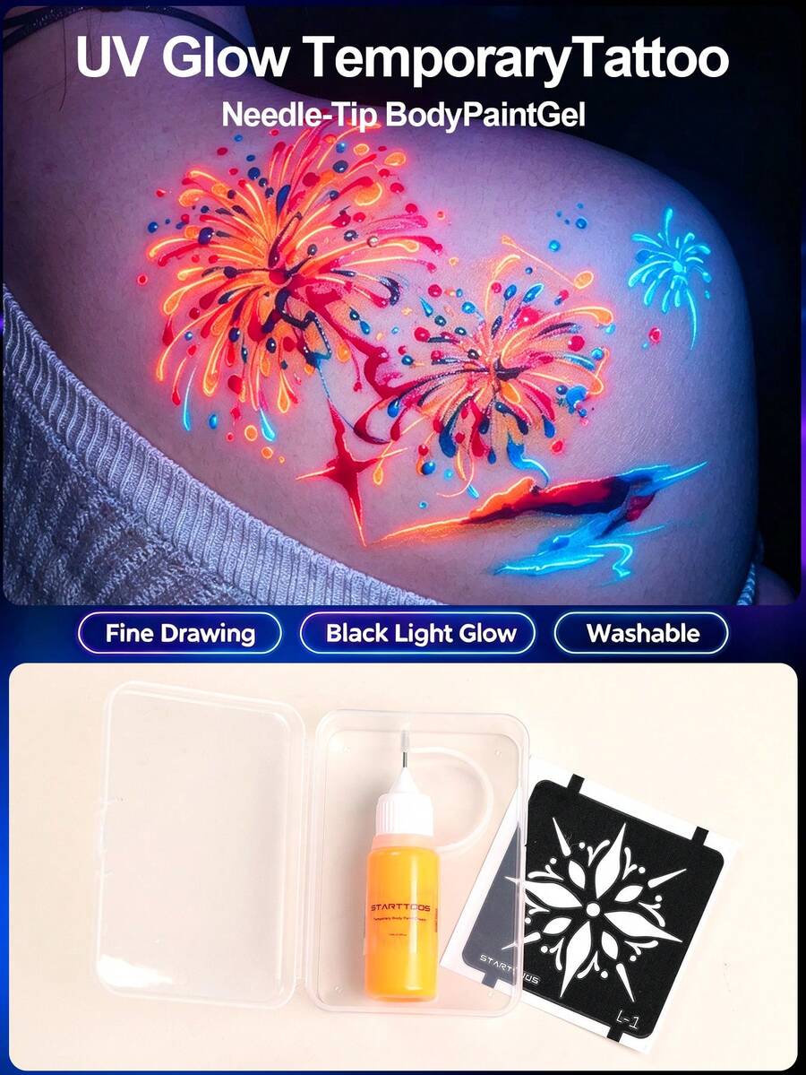 Fluorescent Orange Body Painting Tattoo Ink, Easy To Wash, Suitable For Beginners, Cosplay, Holiday Party, New Year Body Graffiti Painting Pen, Glitter Ink - Orange - View 1