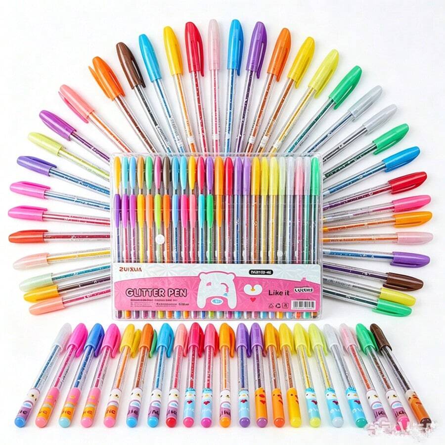 36pcs Painting & Journaling Pen Set, Random Colors Including Fluorescent, Glitter, Metallic, Multi-Color, Smooth Ink Flow (12 Different Colors + 24 Replaceable Refills). Suitable For Journaling, Doodling, Note-Taking, Painting, Creative Writing, Students And Craft Enthusiasts. - Sets - View 1