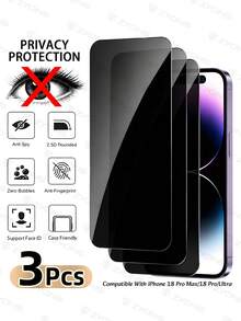 ZYONS 3pcs Anti-Peeping Privacy Tempered Glass Screen Protector For Smartphone, Non-Full Screen, Shatter-Resistant, Compatible With IPhone 18 Pro Max/18 Pro/Ultra/Fold/17Pro Max/17 17Pro/17 Air/16 Pro Max/16/16 Pro/16 Plus/15 Pro Max/15/15 Pro/15 Plus/14 Pro Max/14/14 Pro/14 Plus /13 Pro Max/13/13 Pro/12/12 Pro/12 Pro Max/11/11 Pro Max All Series, Small Size, Not Full Screen - Black - View 1