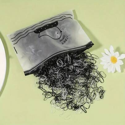 1000pcs Mini Nylon Colorful Disposable Hair Ties + Storage Bag + Storage Box, Girls Elastic Hair Accessories Set