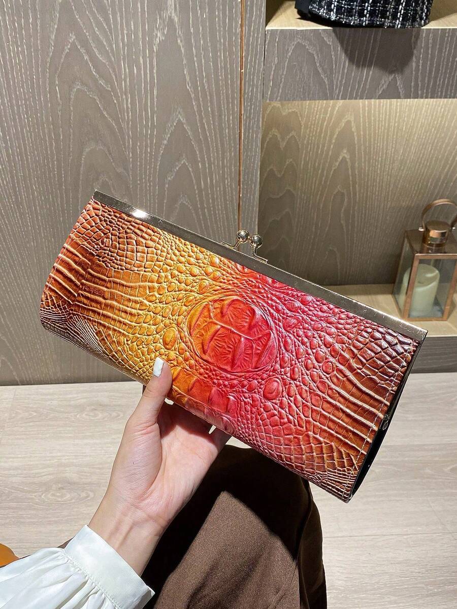 LJDCRFT Women's Fashion Crocodile-Textured Evening Bag, Kiss-Lock Frame Clutch, Suitable For Occasions Such As Balls, Weddings, And Cocktail Parties - Multicolor - View 1
