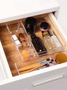 1/7pcs/11pcs/18pcs Transparent Drawer Storage Boxes Multi-Specification Free Combination, Cosmetics Jewelry Stationery Miscellaneous Items Classification And Organization, PET Odorless Non-Slip Divider Box Home Desktop Drawer Organizer Multi-Purpose, Used For Brushes, Jewelry, Lipstick, Different Compartments To Place Cosmetics, Small Tools, Very Suitable For Vanity, Office Drawer - Clear - View 5