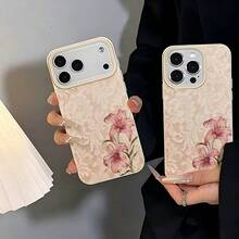 1pc TPU Material Elegant Light Pink Lace Lily Pattern Phone Case Suitable For IPhone 17 Pro Max/17/16 Pro Max/15/13/12/11 Shockproof Soft Shell - White - View 2