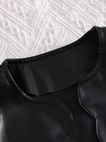 Galaxy Graffiti 8-12 Years Old Girls Jacket, Wavy Trim Placket + Pearl Embellished Puff Sleeves, Sweet & Cool Elegant Style Suitable For Birthday Parties, Performances And Holiday Outings - Black - View 5