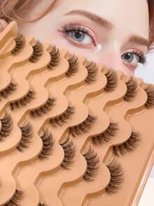 ENCHUW 16 Pairs Crossed Half Lashes With Clear Band False Eyelashes Fluffy Natural Looking Wispy Eye Lashes Fake Eyelashes - Black - View 1