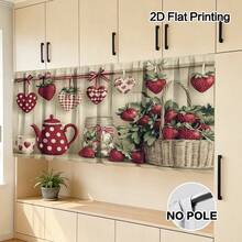 1pc Sweet Strawberry Decor Pattern Cabinet Curtain & Home Decor, Rod Pocket Curtain, Machine Washable Polyester Material, Featuring Strawberry Basket And Heart Pattern, Polyester Material, Perfect Choice For Laundry Room And Kitchen Storage Shelf Decoration Gift, Suitable For Kitchen, Living Room, Game Room - Multi-Size Dust-Proof Curtain, Kitchen Theme Decor Kitchen Valve, Suitable For Use As Short Cabinet Curtain Table Skirt, Kitchen Curtain - Multicolor - View 9