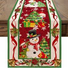 The Grinch Christmas Table Runner, Green-Haired Monster, Snowman, Linen Table Runner, Tablecloth, Christmas Party Atmosphere Decoration, Perfect Party Decoration, Family Decoration Accessories - Multicolor - View 4
