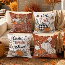 4pcs Vintage Autumn Pumpkin Pattern Cushion Covers, Single-Sided Printed Skin-Friendly Peach Skin Velvet Material, 45*45CM Pillow Covers Suitable For Room Decoration, Indoor Sofa Living Room Decoration Party Decoration, Decorative Cushion Covers Gift - Multicolor - View 1