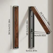 Vintage Foldable Wall-Mounted Clothes Rack, Black Walnut Wood Grain + Space Aluminum Alloy Bracket Design, Foldable Telescopic Drying Rod, Suitable For Wall, Door, Window And Other Multiple Scenes, Space-Saving Clothes Storage Rack For Bedroom, Balcony, Bathroom - Multicolor - View 10