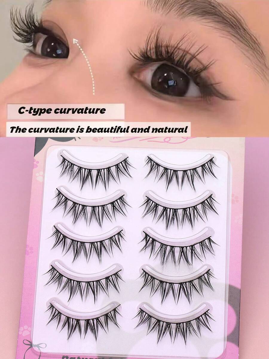5 Pairs Soft Wispy Natural False Eyelashes, Invisible Clear‑Band Full‑Strip Fake Lashes, Gentle Light‑Weight Reusable Eye Lashes, Perfect For Creating Fresh, Bare‑Eye Natural Beauty Look For All Eye Shapes - Black - View 1
