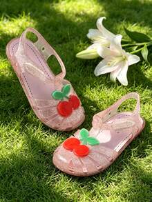HAHABOBO New Girls' Pink Jelly Cherry Decor Sandals, Adjustable Buckle Versatile Vacation Kids Shoes - Pink - View 2
