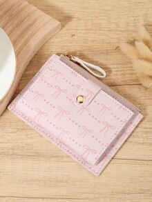 Simple Bow Printed Card Bag, Ultra-Thin Zipper Convenient ID Window ID Bag, Portable Credit Card And Coin Card Bag, Suitable For Outdoor And Travel - Pink - View 6