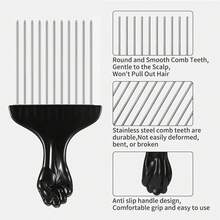 Afro Pick 6 Inch Steel African Hair Comb, Black Fist Handle, Metal Hair Fork, Suitable For Curly Hair, Detangling/Styling Hair Comb, Unisex Travel Braiding Tool - Black - View 2