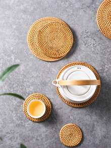 1/5 buah Tatakan Gelas Anyaman Rotan Bulat Tahan Panas, Tatakan Tahan Panas, Cocok untuk Dapur dan Ruang Makan. Aksesori Penyimpanan Set Teh Kayu, Cocok untuk Hari Valentine, Pernikahan, Ulang Tahun, dan Acara Lainnya. - MultiWarna - View 5