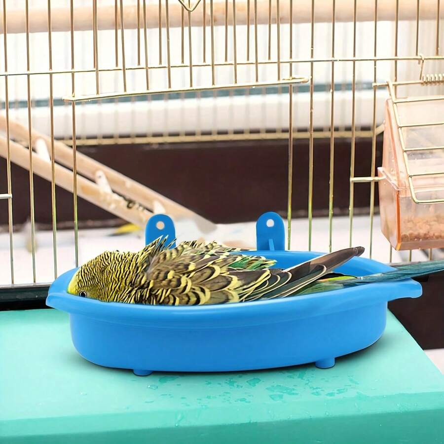 1pc-Bird Bath Tub And Parrot Cage Suitable For Various Models, Hanging Bird Bath Tub, Parrot Bath Box, Bird Cage Accessories Bird Bath Supplies, Portable Bird Bath Feeder - Blue - View 1
