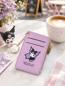 SANRIO 1Pc Card Holder With Keyring, Zipper Coin Pocket & ID Window, Cute Hello Kitty Kuromi Cinnamoroll Card Case For Women - Multicolor - View 9