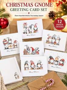 12pcs - Santa Claus Envelope Card Set, Christmas Dwarf Cards And Envelopes, Cowhide Envelopes, Suitable For Christmas Parties, Party Decorations, Birthdays, Invitations, Emails, Office Supplies, Party Gifts, And Daily Use, - View 4