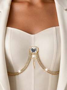 STONEFANS 1 pieza Cadena de Body con cruz y corazón dorado para mujer, joyería corporal sexy de estilo europeo y americano para discotecas - Dorado - Ver 1