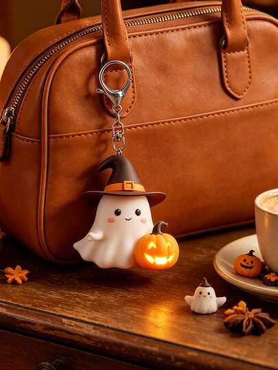 2D Acrylic Halloween Skull Ghost Pendant With Candy Storage Gift Bag, Gothic Car Key Decor, Backpack, Wallet, Handbag, Skull Theme Gift, Daily Use Decorative Accessory, Holiday Gift, Suitable For Halloween Decoration, Birthday, Thanksgiving, Christmas, Trick Or Treat Gift