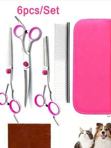 Professional Pet Grooming Scissors Set, Curved Scissors, Straight Scissors, Fringe Scissors, Nail Clippers, Thinning Scissors, Suitable For Cats, Dogs, Rabbits And Other Pets - Multicolor - View 2