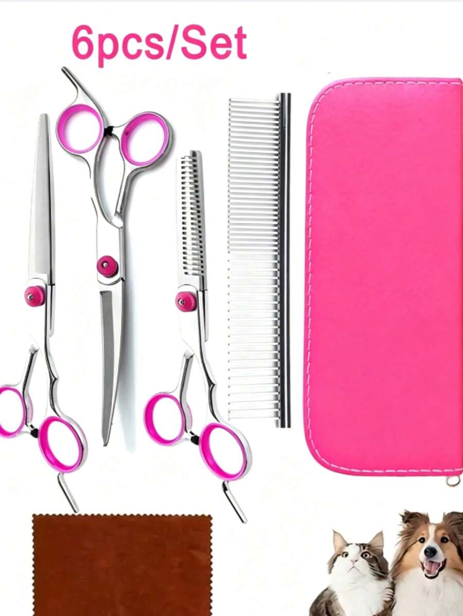 Professional Pet Grooming Scissors Set, Curved Scissors, Straight Scissors, Fringe Scissors, Nail Clippers, Thinning Scissors, Suitable For Cats, Dogs, Rabbits And Other Pets - Multicolor - View 1