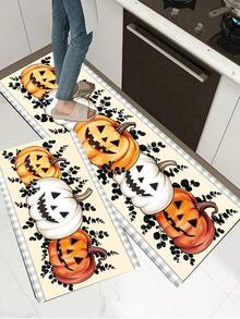 1/2pcs Halloween Pumpkin Pattern, Autumn Vintage Diatomaceous Earth Mat, Super Absorbent, Non-Slip, Perfect For Bathroom, Kitchen And Dining Room, Quick Dry, Ideal Gift For Home Decor And Bathroom Mat - Multicolor - View 4