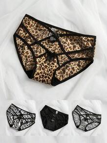 Mystèrelle 4pcs/Set Sexy Semi-Sheer Mesh Lace Hollow Metal Heart Panties For Women, Low Waist Crotch Triangle Briefs - Multicolor - View 3