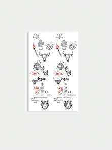 1pc Temporary Tattoo Sticker, Retro Mixed Cactus Bull Skull Zodiac Tiger Cartoon Pattern, Realistic Fake Tattoo Design, Suitable For Daily Wear, Bachelorette Party Favors, Music Festivals, Cosplay, Graduation Gifts, Lasts 3‑5 Days - Multicolor - View 4