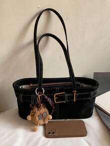 Nicekee Vintage Versatile And Fashionable Handbag, Equipped With Square Buckles And Exquisite Hanging Decorations, Suitable For Shopping And Commuting - Black - View 10