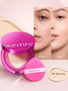 SKINTIFIC Pink Radiance Cushion Foundation # 01C Rose Ivory | Medium Coverage, Natural Glow Finish, Moisturizing For Dry Skin, Lightweight, Long-Lasting And Antioxidant - 01C Rose Ivory - View 1