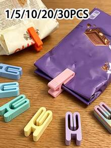 1/5/10/20/30pcs Snack Bag Sealing Clips, Food Bag Packaging Clips, Lightweight Kitchen Essential Tool, Suitable For Sealing Potato Chip Bags, Snack Bags And Frozen Foods, Ideal For Home Kitchen, Travel, Picnic And Party Leftover Food Storage - Multicolor - View 1