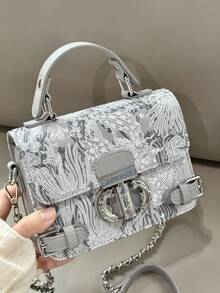 Carit & Koty 1pc Women's Handbag, PU Leather Crossbody Bag With Exquisite Metal Buckle, Suitable For Dating, Shopping And Dinner, Vacation Essential - Dark Grey - View 5