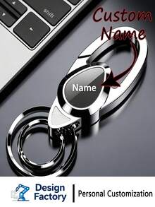 1pc Customized Name & Text Anti-Loss Keychain, Personalized Metal Key Chain With Custom Engraved Text - Classic Car Keychain - Ideal Gift | Customized Text Accessory Metal Key Chain, Best Gift For Father, Boyfriend, Male Friends, Highly Commemorative - Silver - View 1