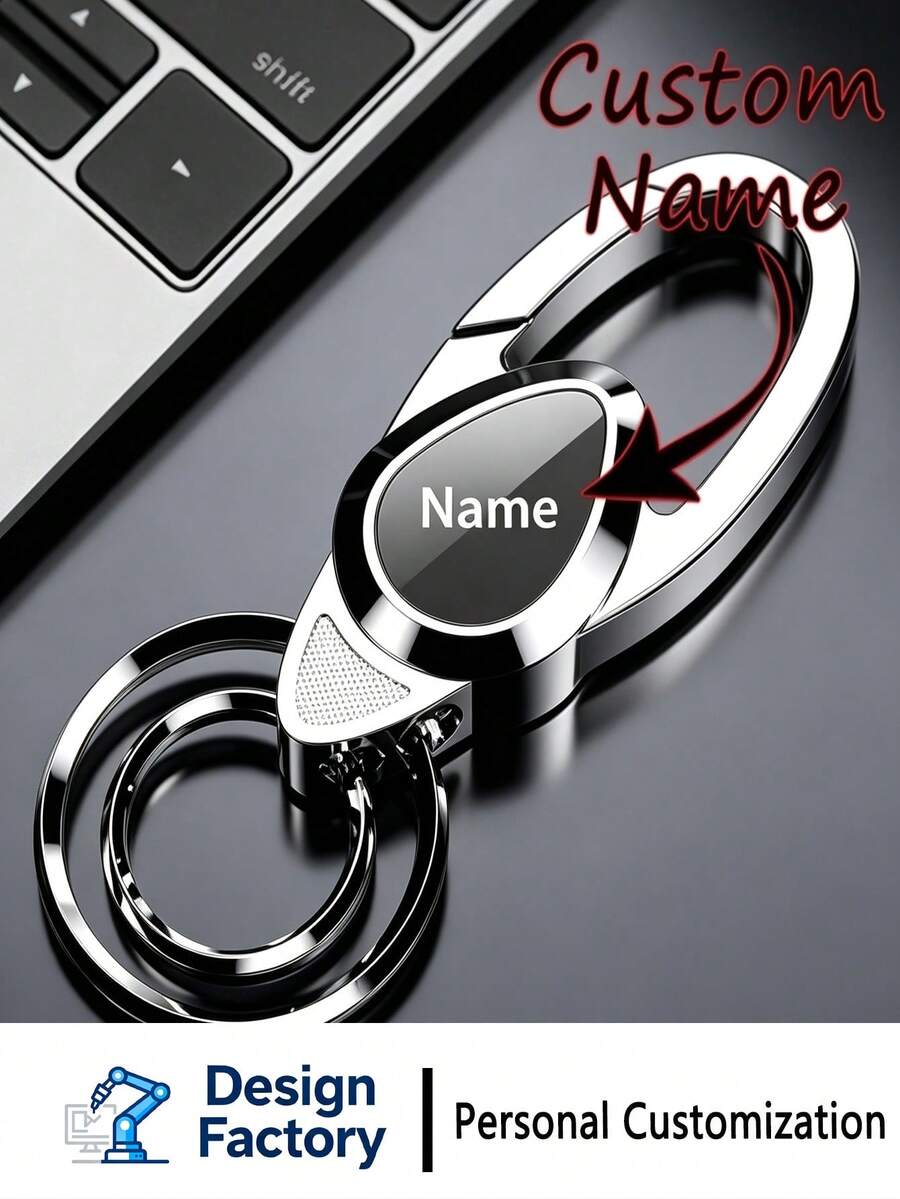 1pc Customized Name & Text Anti-Loss Keychain, Personalized Metal Key Chain With Custom Engraved Text - Classic Car Keychain - Ideal Gift | Customized Text Accessory Metal Key Chain, Best Gift For Father, Boyfriend, Male Friends, Highly Commemorative - Silver - View 1