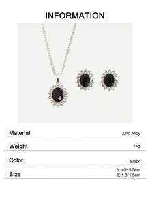 3pcs Fashion Silver Black Pendant Earrings 2pcs Necklace 1pc Set - Black - View 5