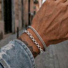 2Pcs/Set Simple Punk Silvery Stainless Steel Chain Bracelets For Men - Bracelet - View 8