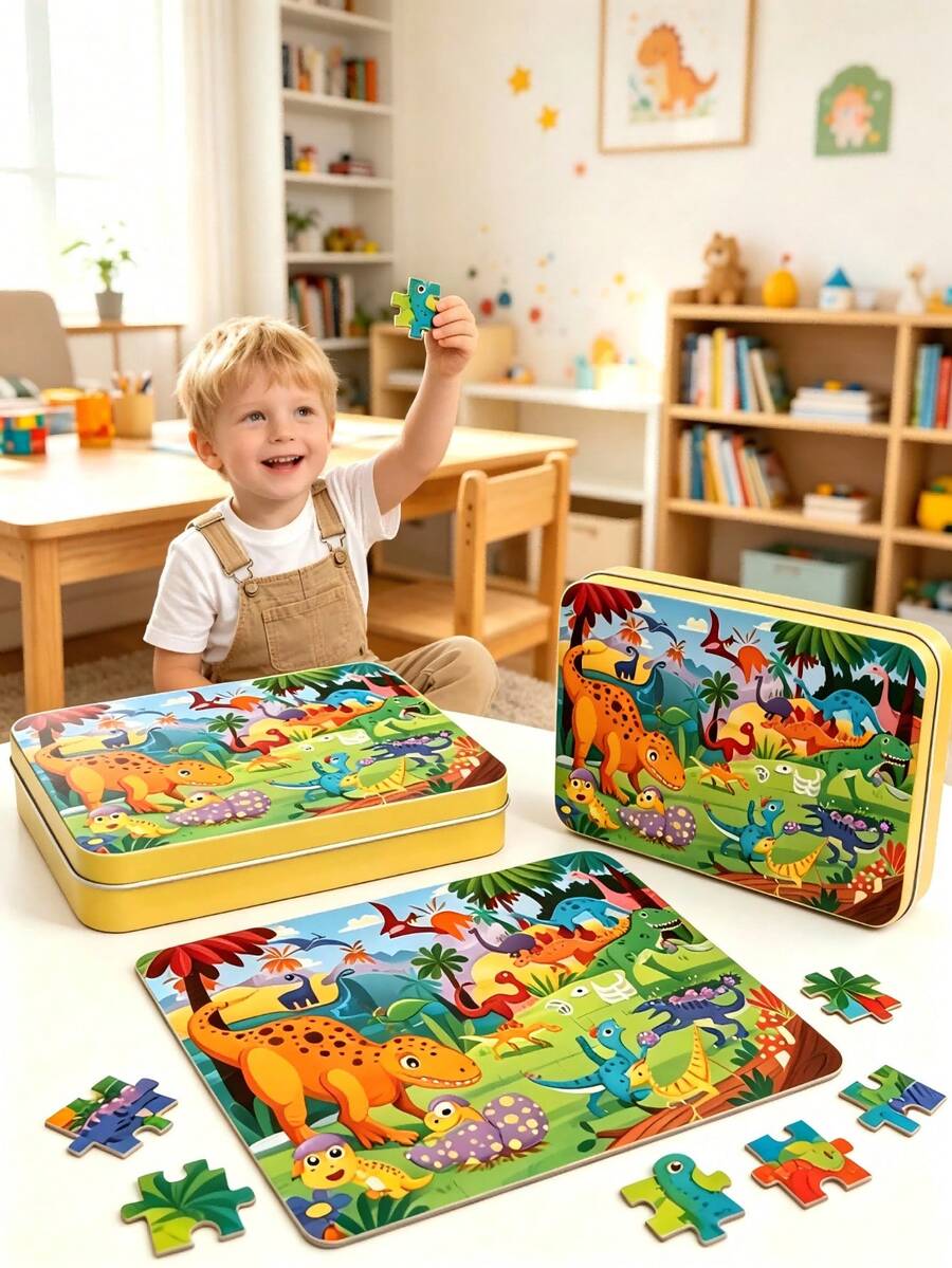 Kids Cartoon Jigsaw Puzzle Set, Dinosaur, Mermaid, Space & Fairy Tale Patterns, Educational Toys Suitable For Preschoolers, Parent-Child Interactive Game, Best Gift For Boys And Girls