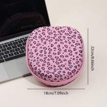 Leopard Print Pink Earphone Storage Bag And Protective Case, Hard Shell Storage Box, Soft Lining, Mesh Pocket, Portable Travel Storage Box, Compatible With Apple Earphones - Multicolor - View 5