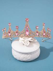 1pc Kids Girls Gorgeous Royal Sparkly Rhinestone Crown Hair Accessory For Birthday Party, Princess Dress-Up, Performance, Theme Park & Photos - Silver - View 6