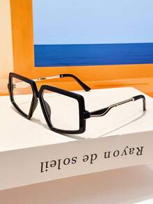 1PC Unisex Square Contrast Color Elegant Metal Decor Plain Lens Glasses Frame, Y2K Retro Street Style, Daily Wear, Vacation - Clear - View 16