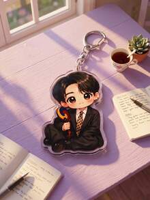 1Pc/7Pcs K-Pop Themed Acrylic Keychains, Featuring Chibi Sitting Members Wearing Suits And Fashion Glasses With Unique Prop Designs, Fashionable Bag Charms, Suitable For Back To School, Gift For K-Pop Fans, Exquisite Collectibles, All Season - Multicolor - View 7