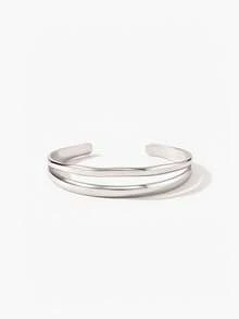 Vandermere 1pc Stainless Steel Minimalist Double Stripe Hollow Cuff Bracelet, Adjustable Unisex Jewelry Accessory - Stainless Steel Bracelet - View 2