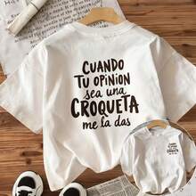 Oversized Graphic T-Shirt, Crew Neck Short Sleeve Loose Fit, Soft Cotton Blend, Funny Spanish Quote Print, Casual Streetwear For Women - White - View 1